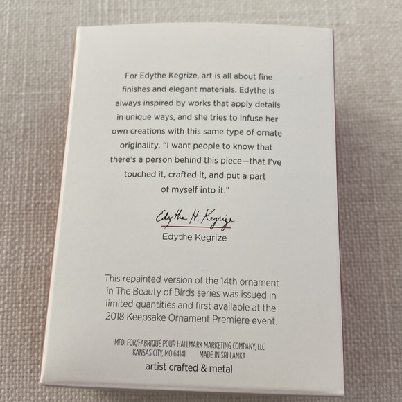 Hallmark The Beauty of Birds Series. 2018 Lady Robin Limited Edition. New in Box - Picture 3 of 3